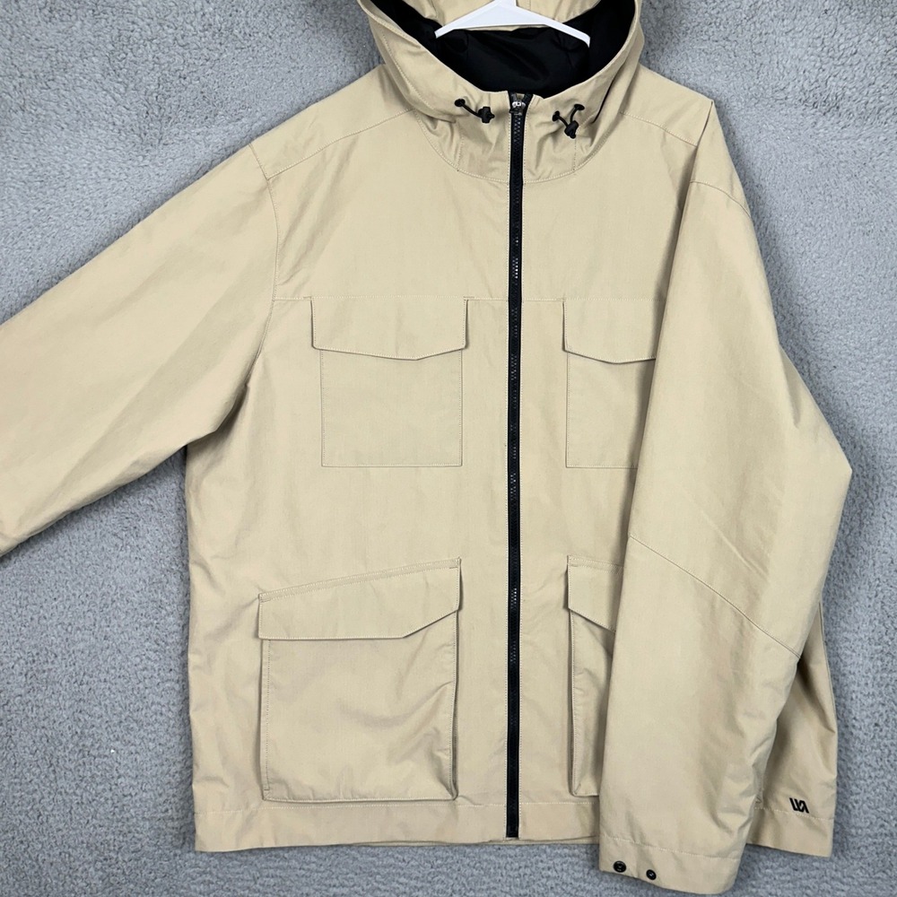 VRST Jacket Mens XL Tan Beige Field Hooded Full Zip Utility Flap Pockets Outdoor